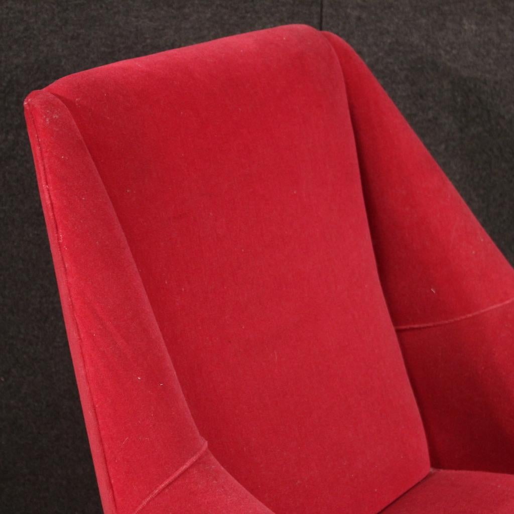 Pair of 20th Century Red Velvet Italian Modern Armchairs, 1960 For Sale 5