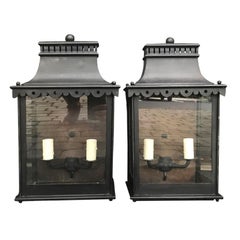 Pair of 20th Century Regency Style Tole Wall Mount Lanterns