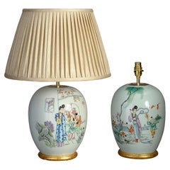 Pair of 20th Century Republic Period Figurative Porcelain Jar Lamps