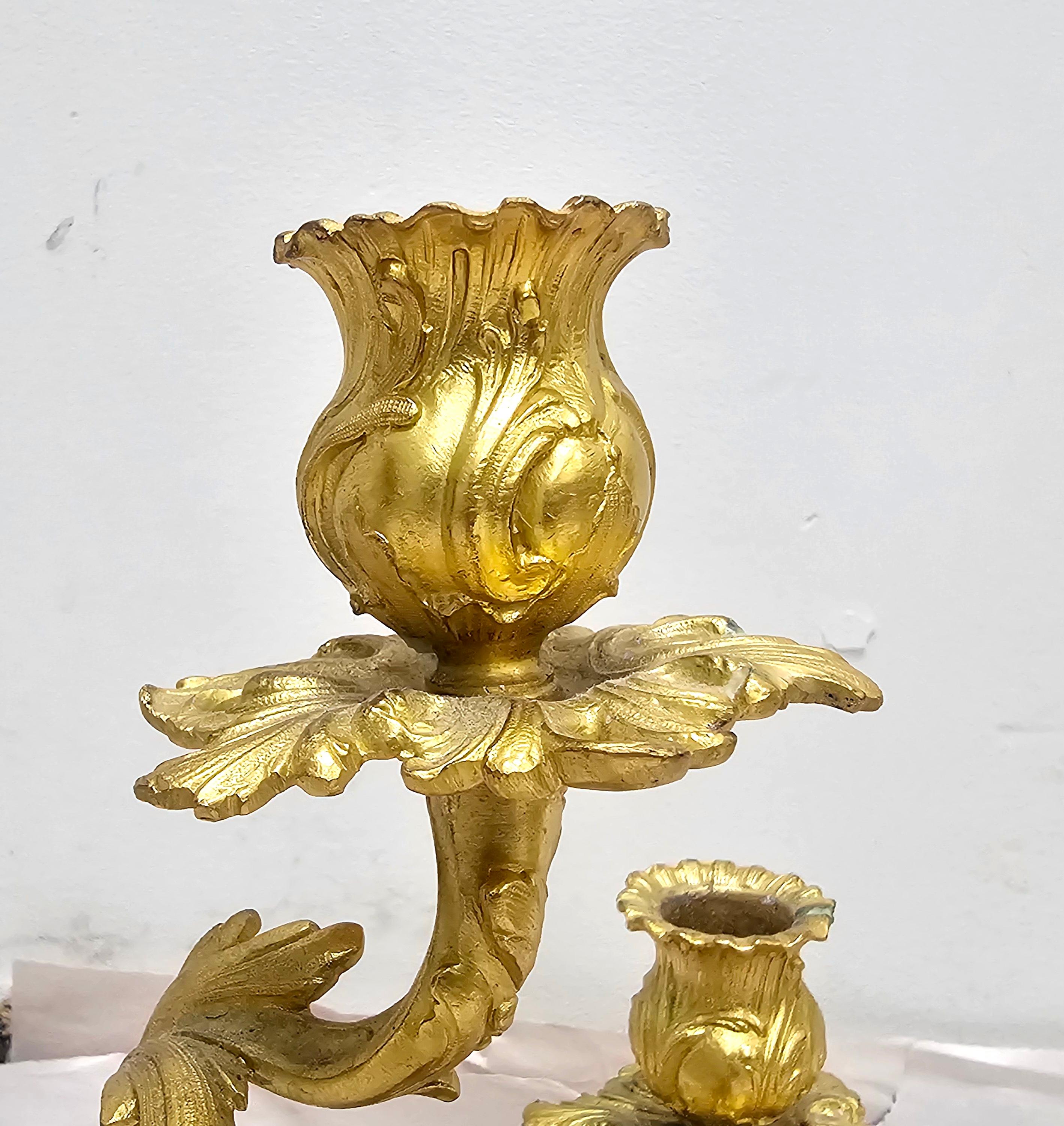Pair of 20th Century Rococo Style Gilt Dore Three-Light Candelabra For Sale 7