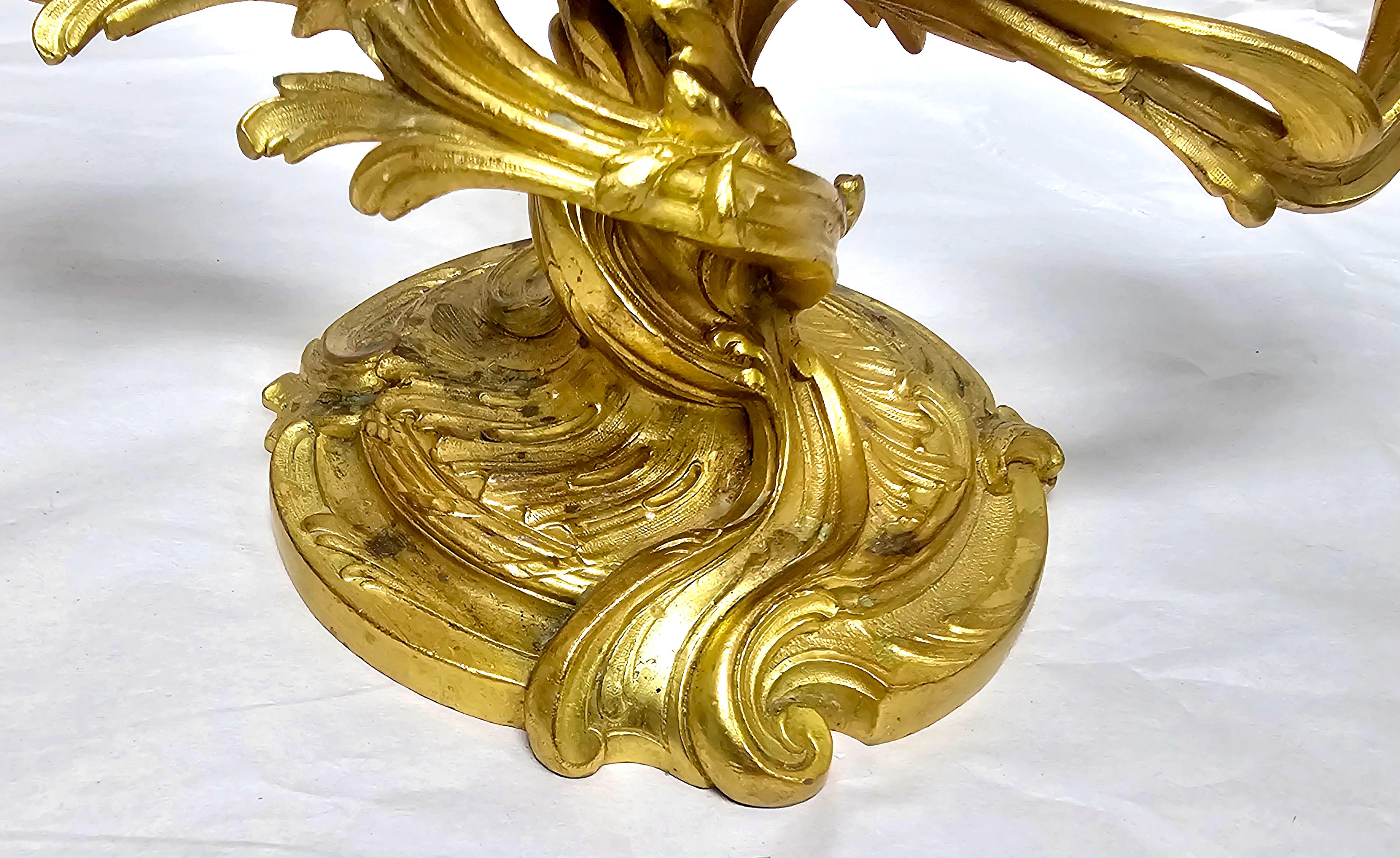Pair of 20th Century Rococo Style Gilt Dore Three-Light Candelabra For Sale 9