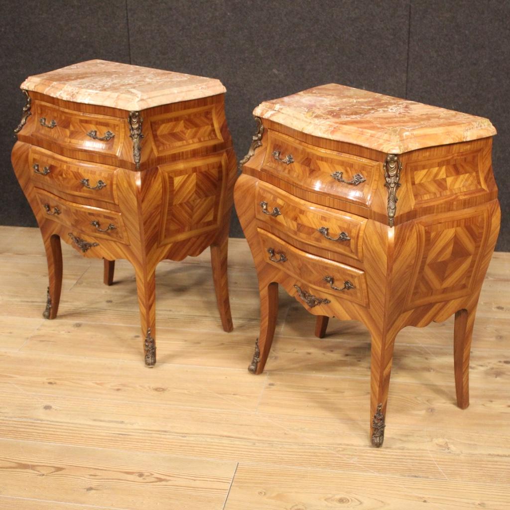 Pair of 20th Century Rosewood with Marble-Top French Louis XV Nightstands, 1950 5