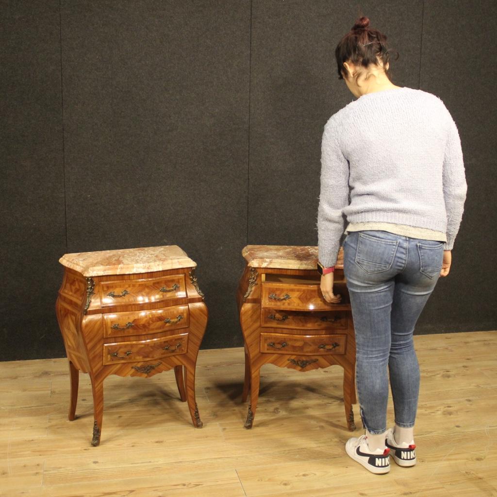 Gilt Pair of 20th Century Rosewood with Marble-Top French Louis XV Nightstands, 1950