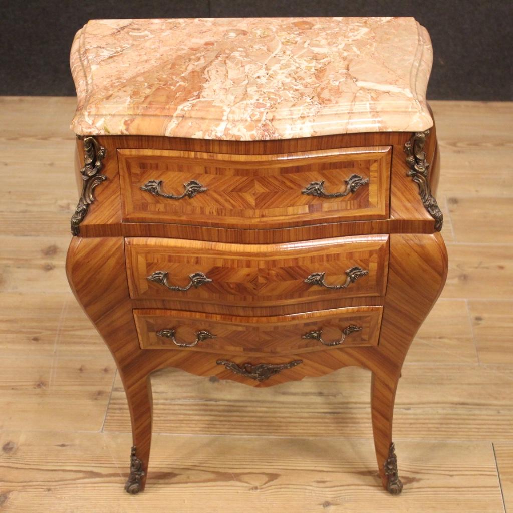 Pair of 20th Century Rosewood with Marble-Top French Louis XV Nightstands, 1950 In Good Condition In Vicoforte, Piedmont