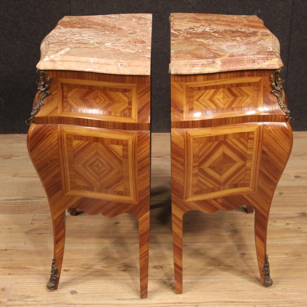 Bronze Pair of 20th Century Rosewood with Marble-Top French Louis XV Nightstands, 1950