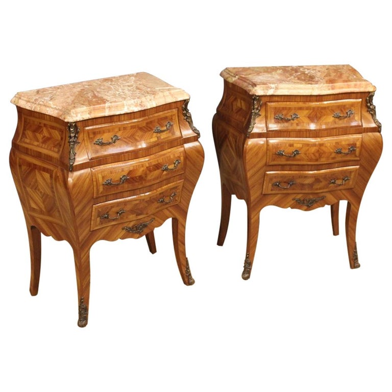 Pair of 20th Century Rosewood with MarbleTop French Louis XV