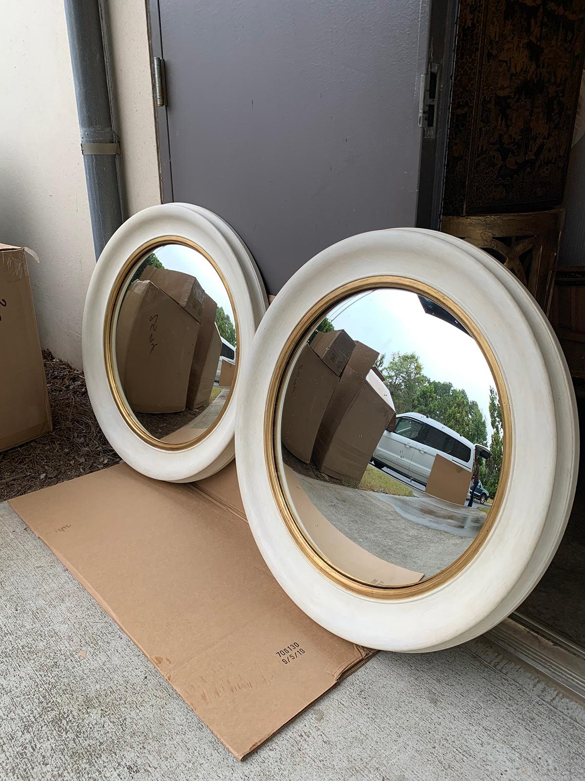 Hand-Painted Pair of 20th Century Round Convex Mirrors with Custom Hand Painted Finish
