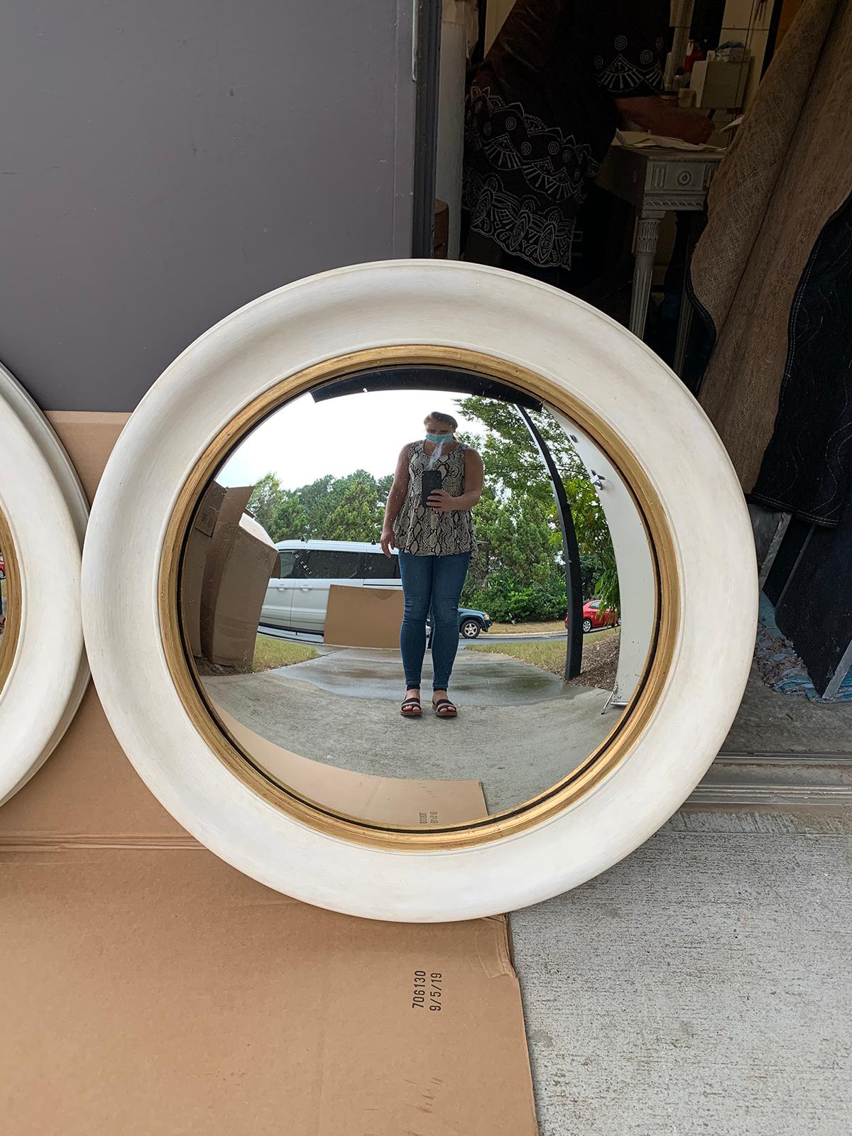 Pair of 20th Century Round Convex Mirrors with Custom Hand Painted Finish In Good Condition In Atlanta, GA