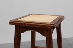 Pair of 20th century rustic wooden side tables with ceramic tile top, France