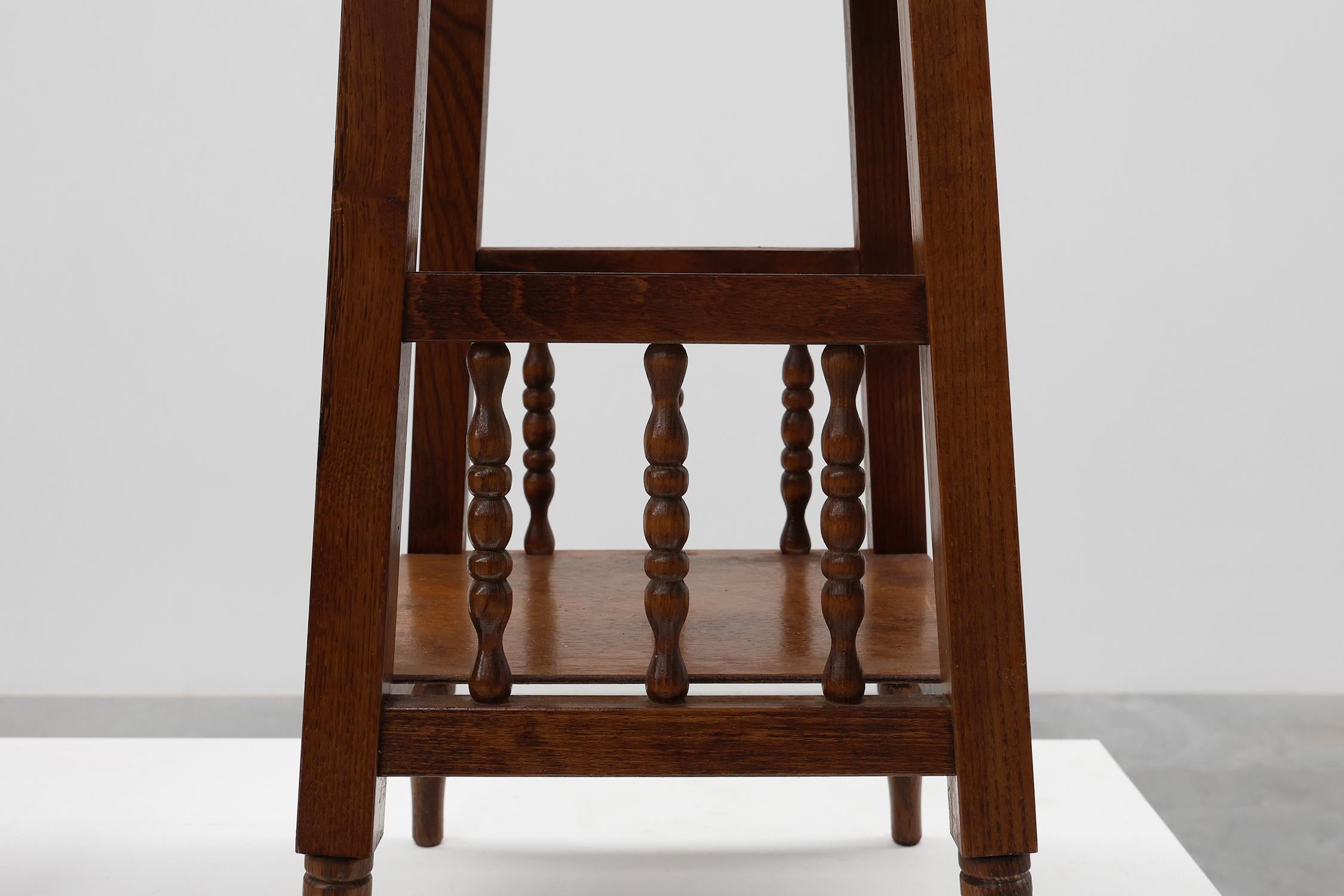 Carved Pair of 20th century rustic wooden side tables with ceramic tile top, France For Sale