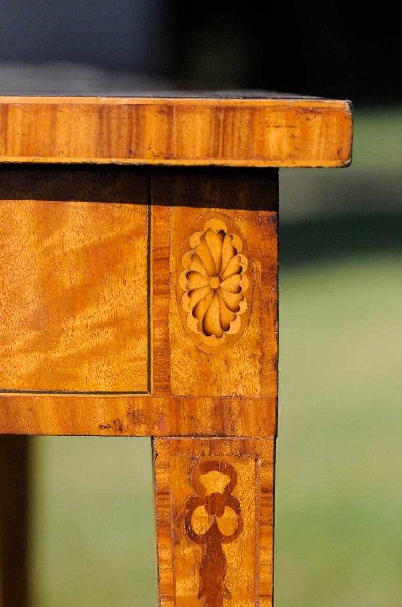 Pair of 20th Century Satinwood and Inlaid Demilune Adam Style Console Tables For Sale 1