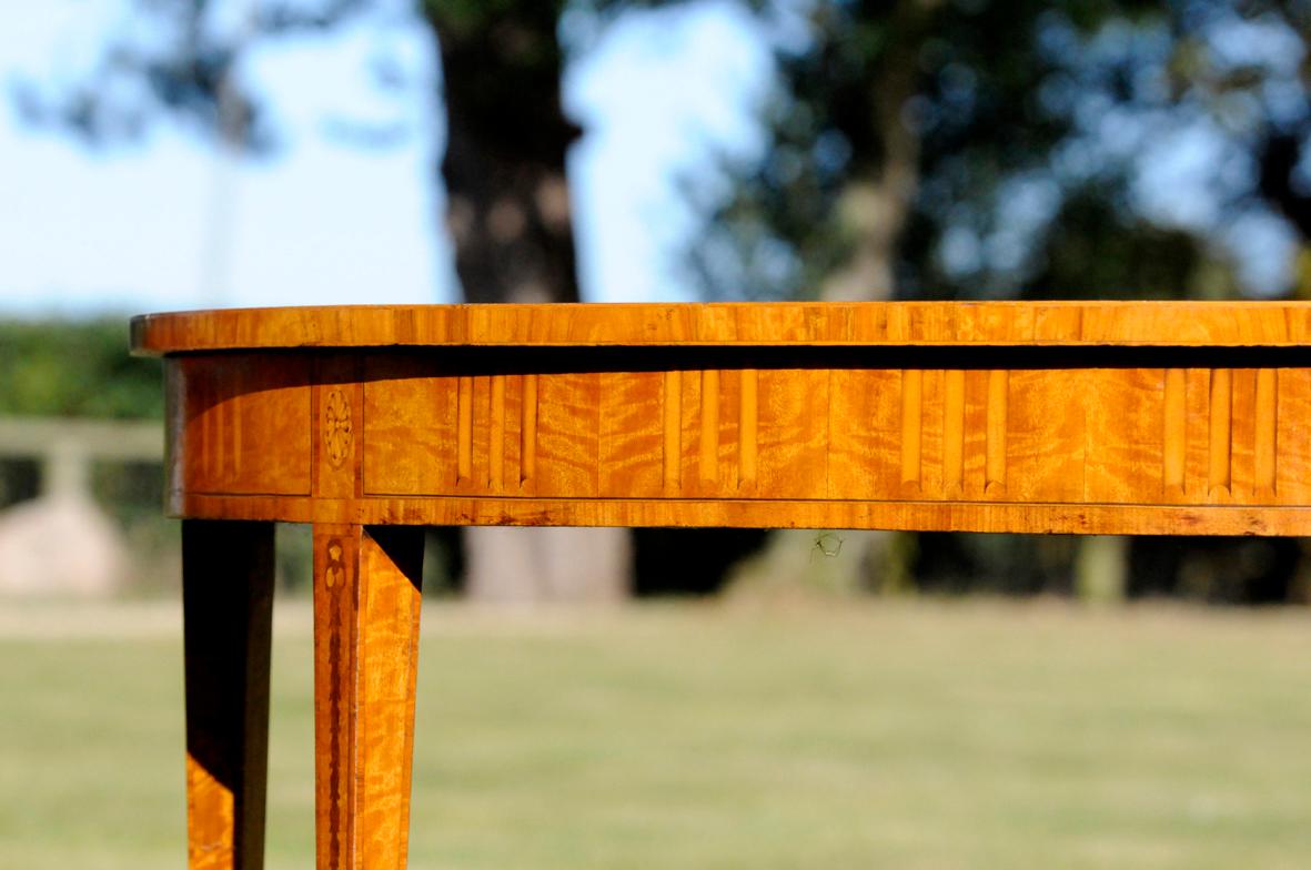 Pair of 20th Century Satinwood and Inlaid Demilune Adam Style Console Tables For Sale 4