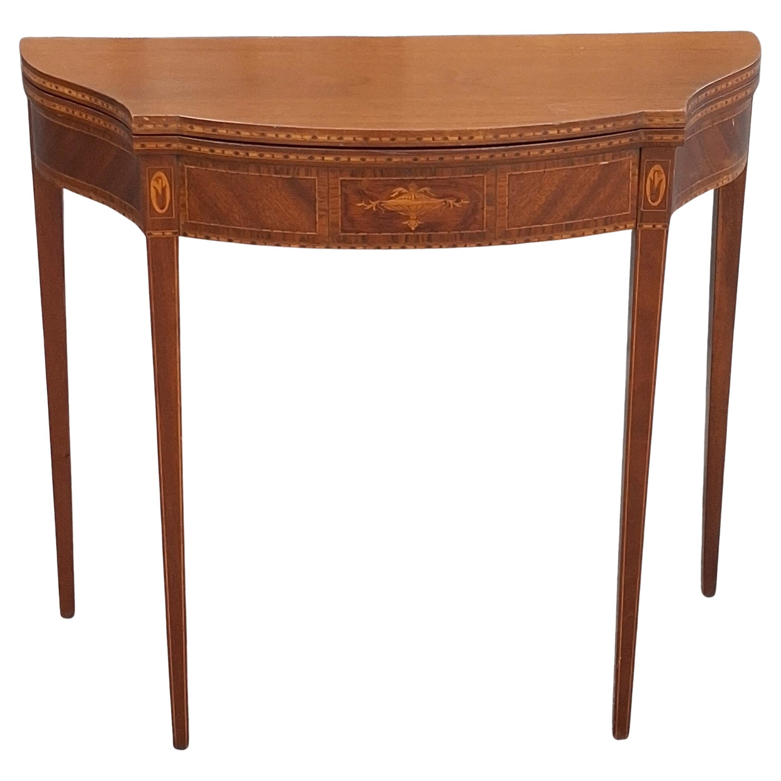 George III Satinwood Inlaid Mahogany Serpentine Fold Top Game Table 19th Century