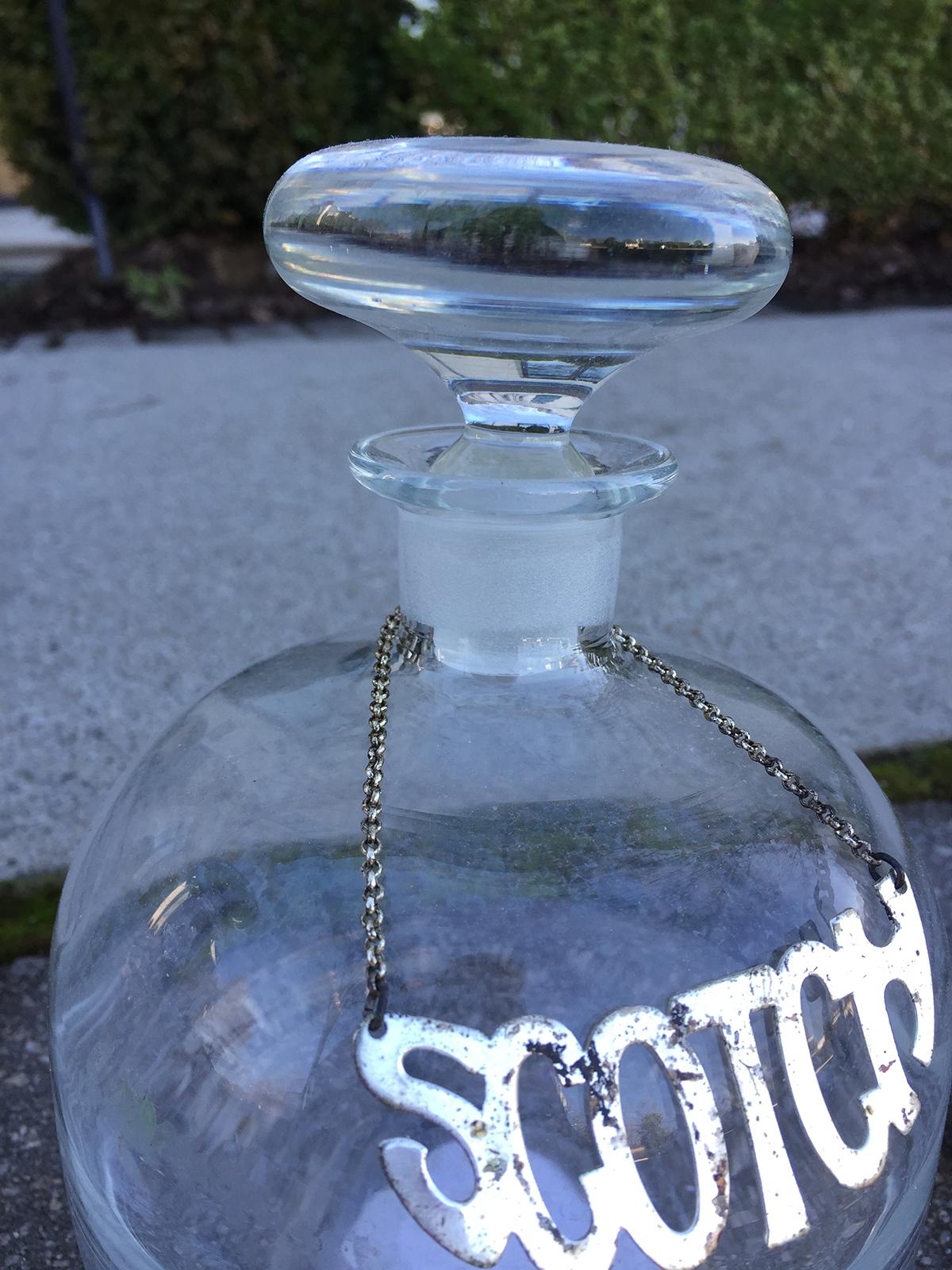 Pair of 20th Century Scotch and Rye Glass Decanters For Sale 1