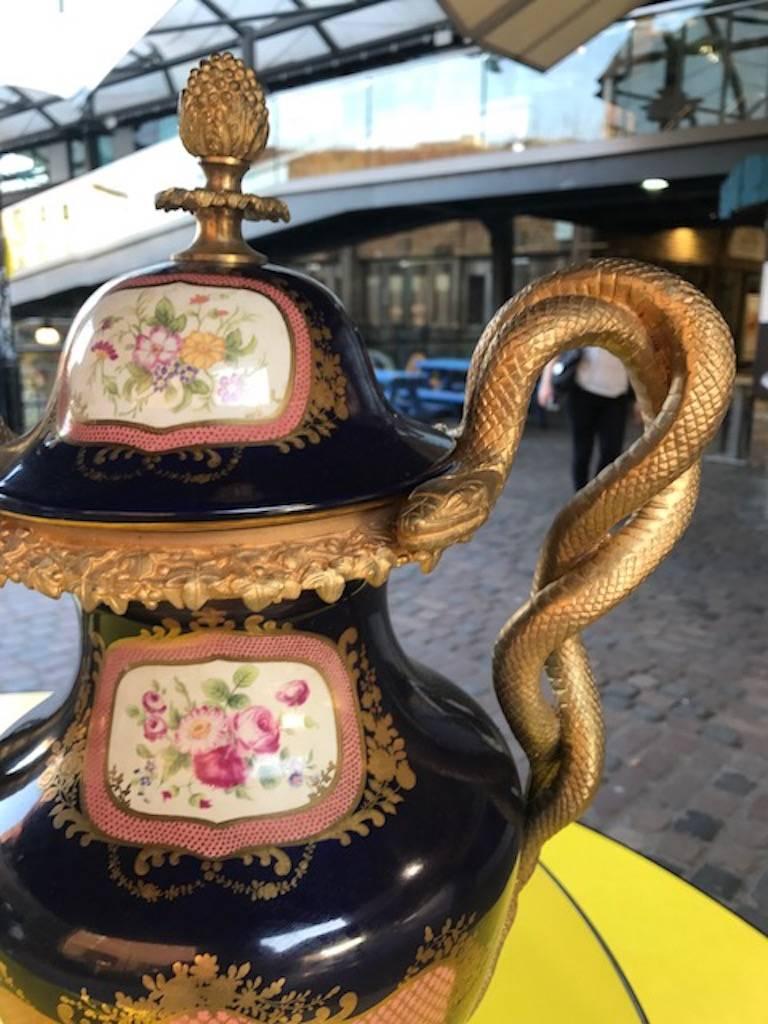 Neoclassical Pair of 20th Century Sevres Style Porcelain Ormolu Vases For Sale