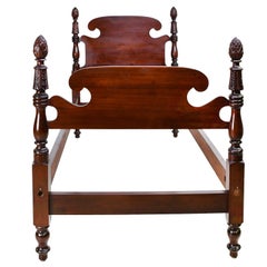Pair of 20th Century Sheraton Style Twin Beds with Turned and Carved Short Posts