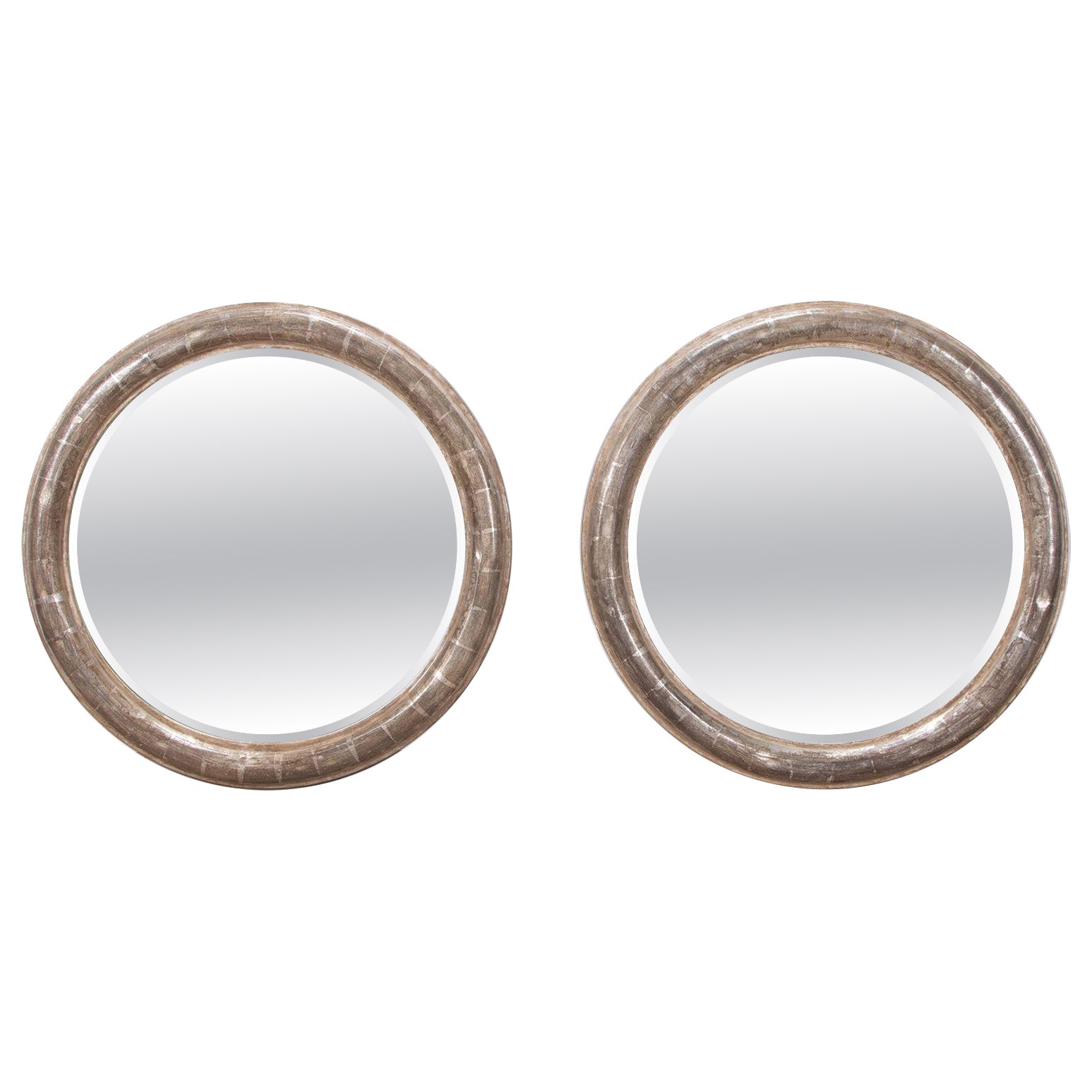 Pair of 20th Century Silver Gilt Circular Mirrors For Sale
