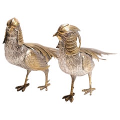 Pair of 20th Century Silver Pheasants