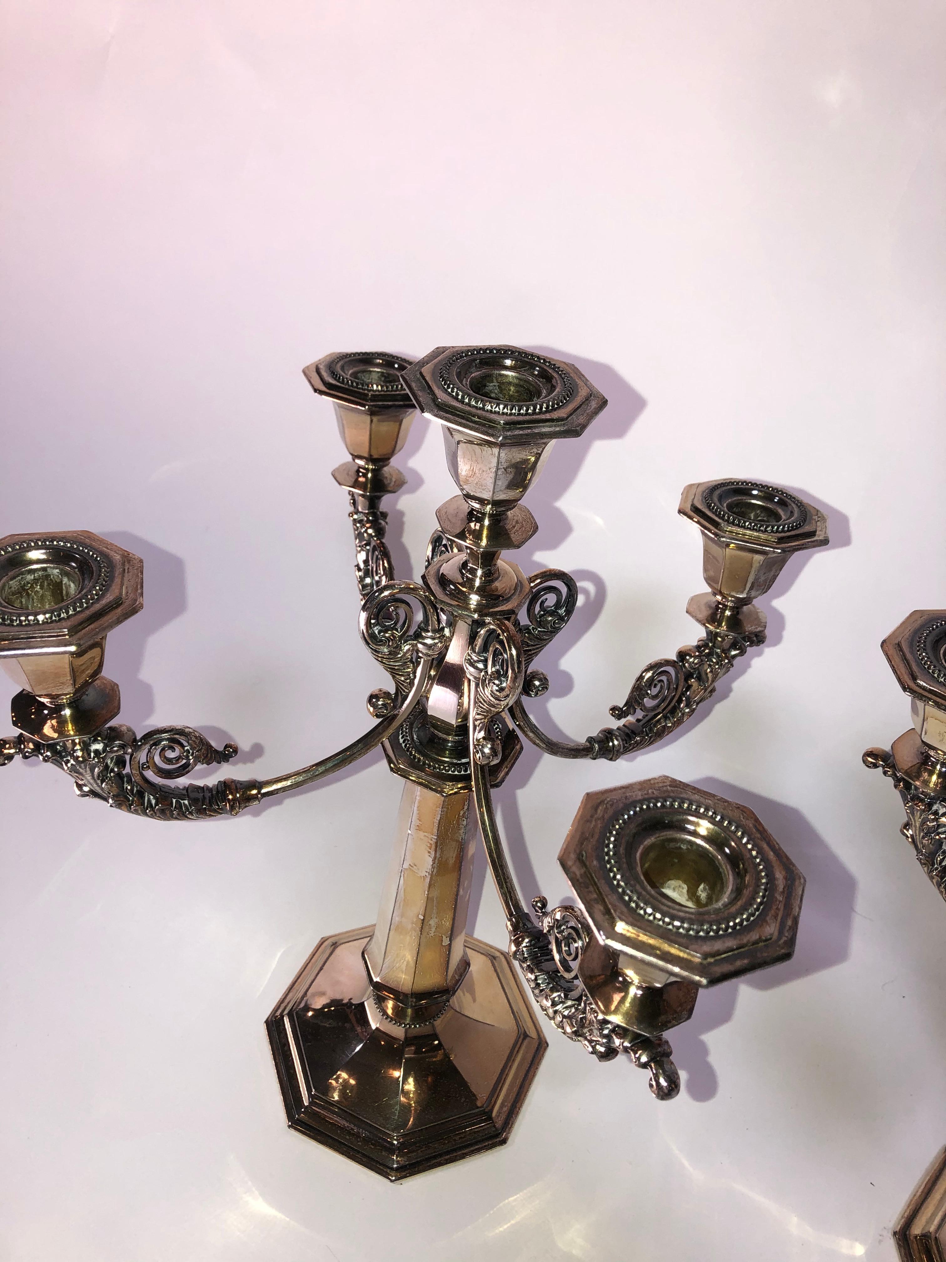 Pair of 20th Century Silver Plate Candelabras In Good Condition For Sale In Dallas, TX