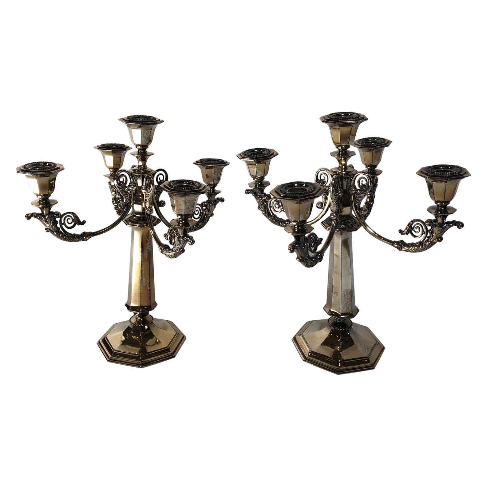 Pair of 20th Century Silver Plate Candelabras For Sale