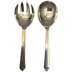 Pair of 20th Century Silver Pyramid Pattern Jensen Salad Servers