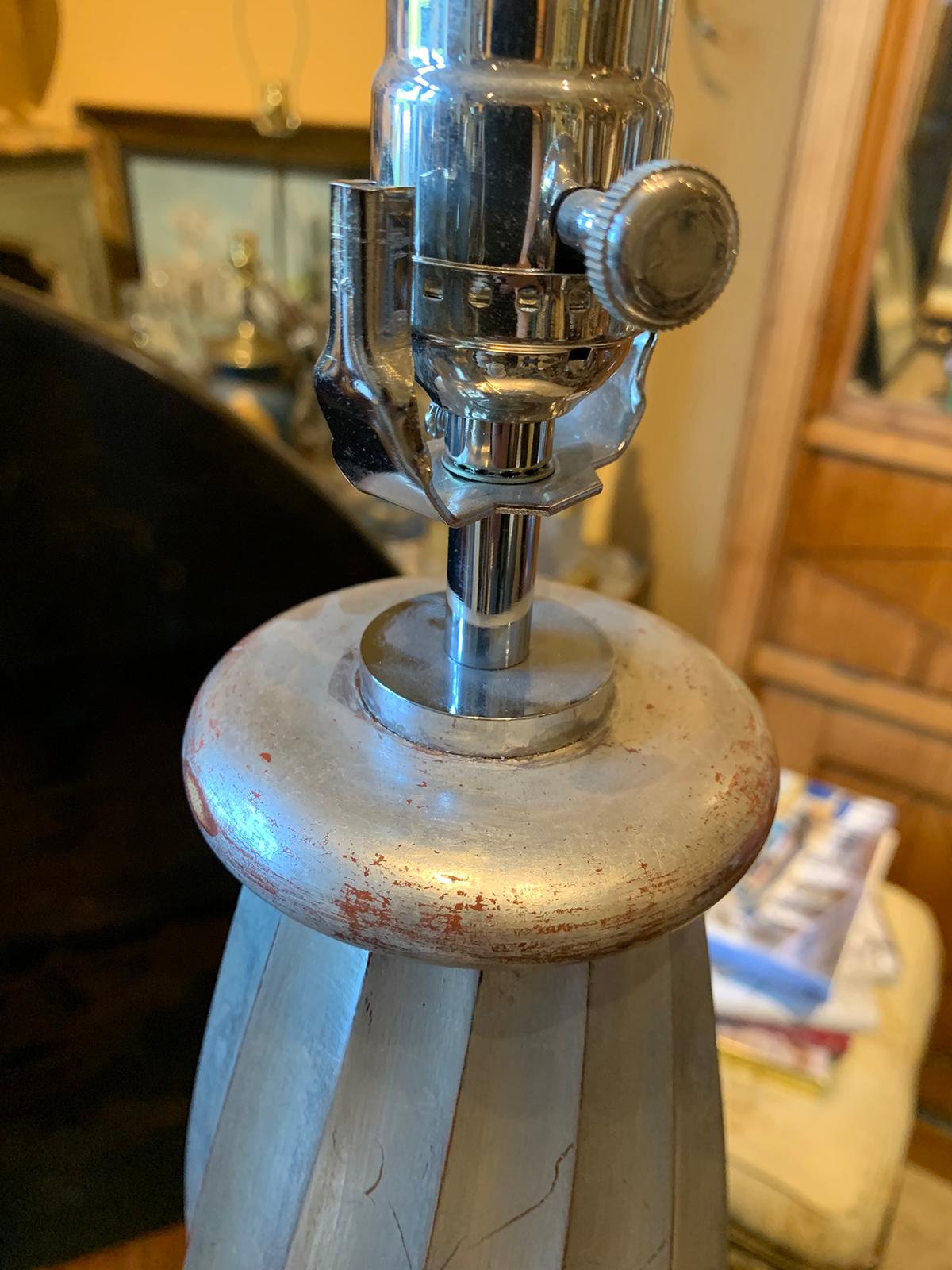 Gilt Pair of 20th Century Silvered Spiral Wood Lamps on Custom Bases