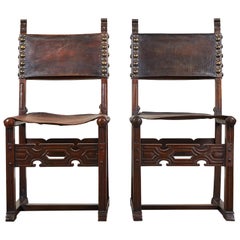 Pair of 20th Century South American Side Chair with Leather Seat and Back