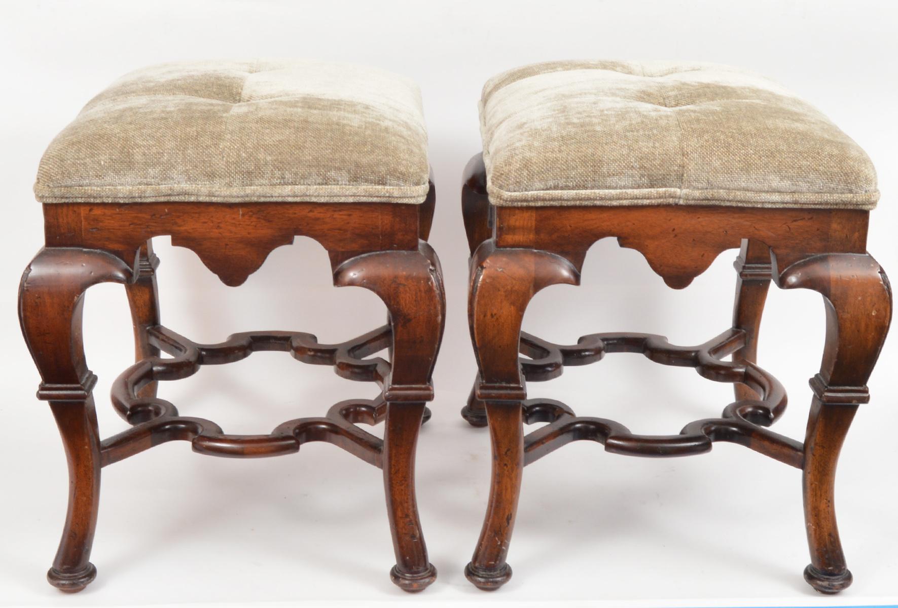 Pair of 20th Century Spanish Colonial Style Carved Benches or Ottomans 4