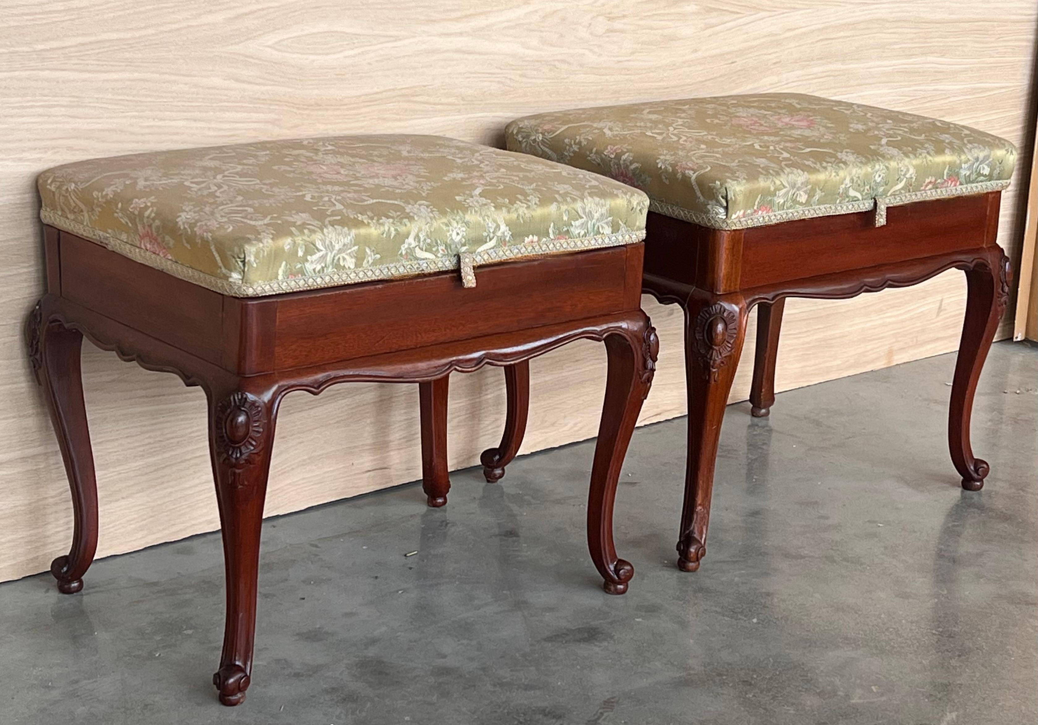 Fabric Pair of 20th century Spanish Folding up Footstools For Sale