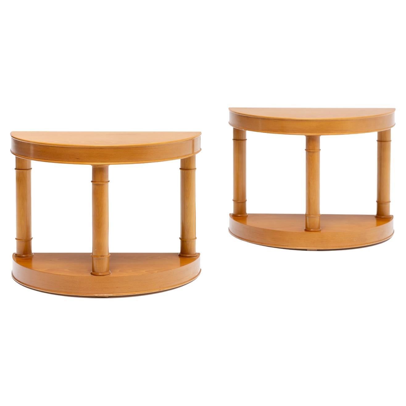 Pair of 20th-century Spanish Half-moon Tables in Solid Beech For Sale