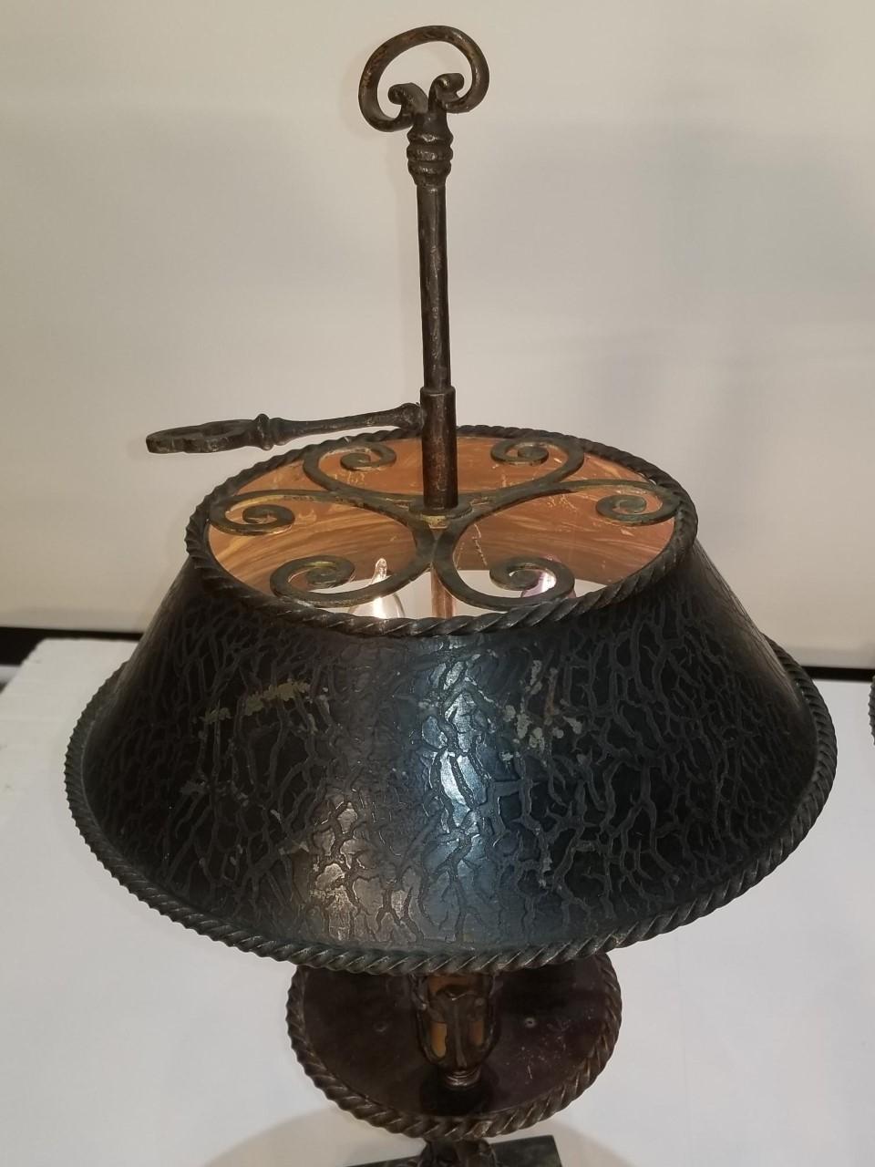 Wrought Iron Pair of 20th Century Spanish Itron Bouillotte Lamps