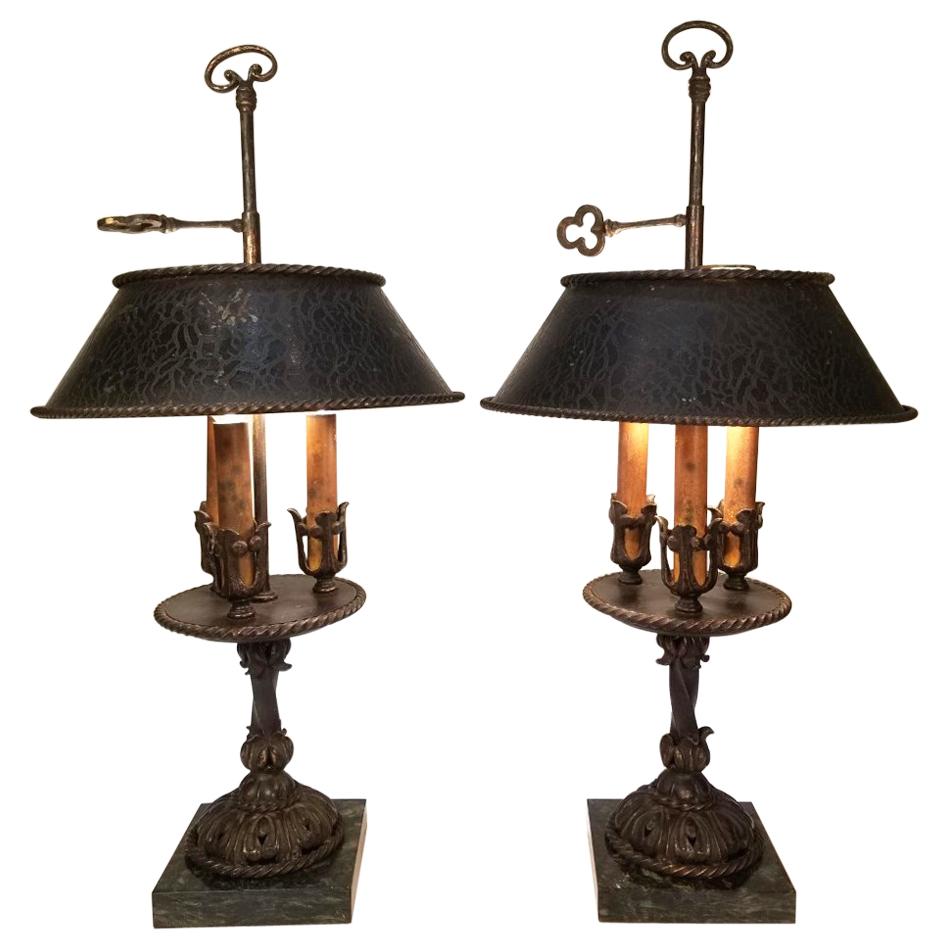 Pair of 20th Century Spanish Itron Bouillotte Lamps
