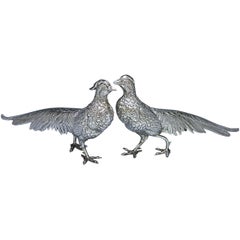 Pair of 20th Century Spanish Silver Pheasants Realistically Modelled, 1940