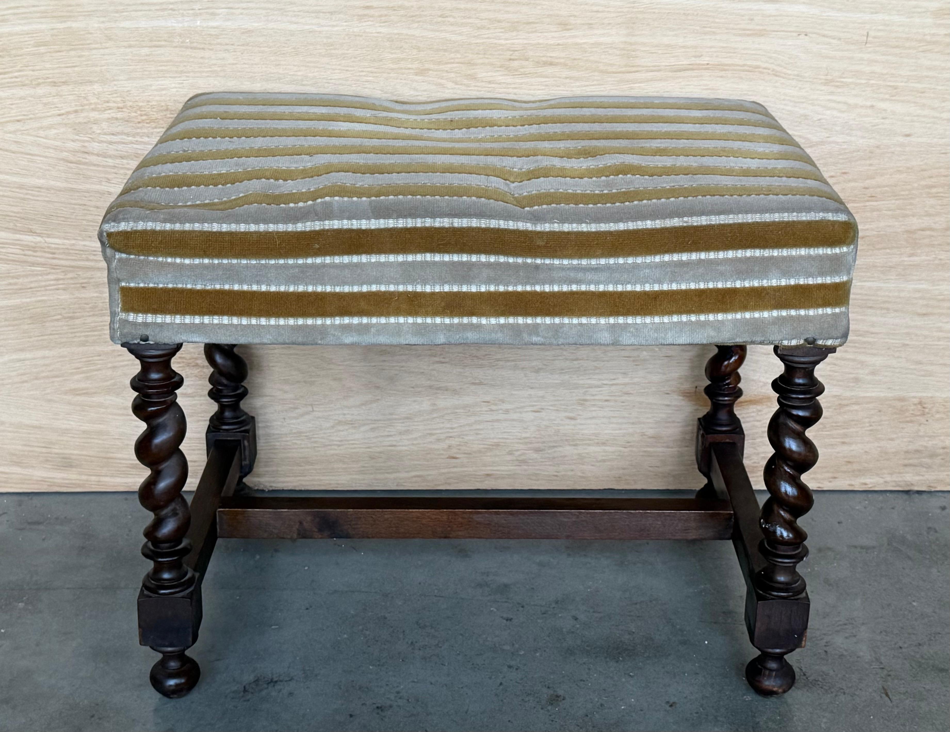 Pair of 20th century Spanish walnut Footstools standing on turned Solomonic  legs .