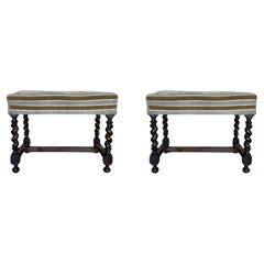 Pair of 20th century Spanish Solomonic Carved Solid Walnut Stools