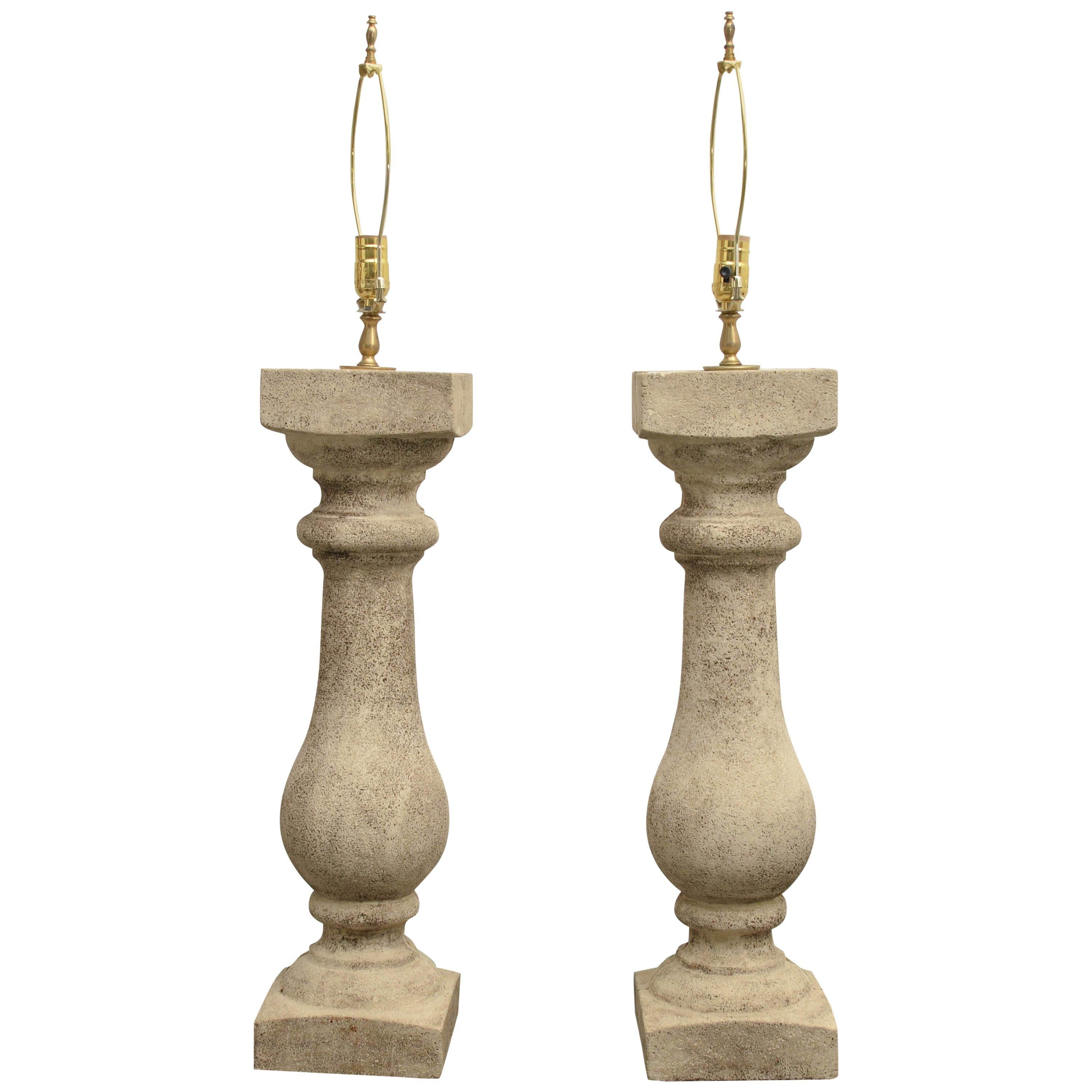 Pair of 20th Century Stone Balustrade Table Lamps For Sale