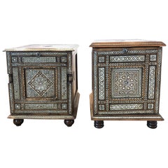 Pair of 20th Century Syrian Mother of Pearl Inlay Side Tables or Cabinets
