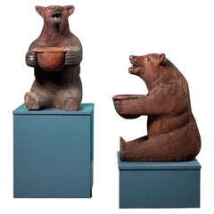 Antique Pair of 20th Century Terracotta Brown Bear Statues