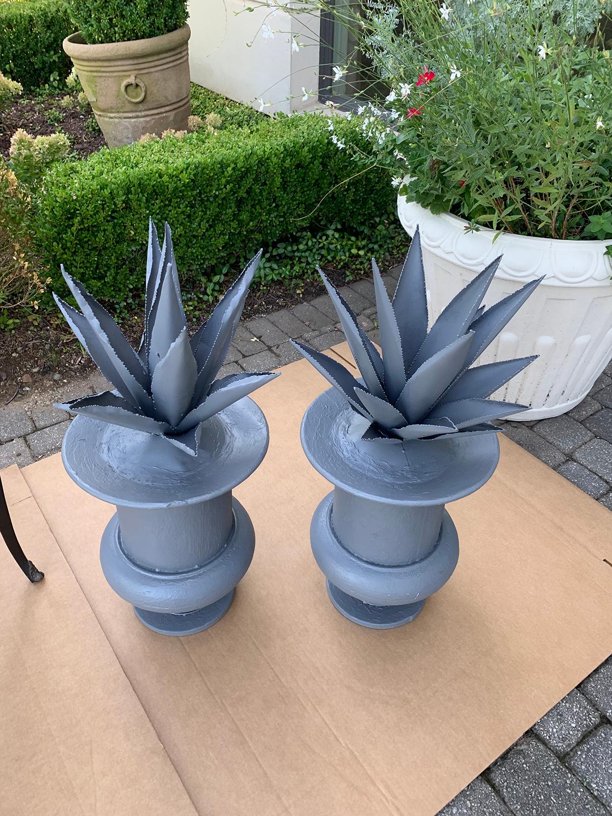 Pair of 20th Century Tole Agaves in Urns, Painted 7