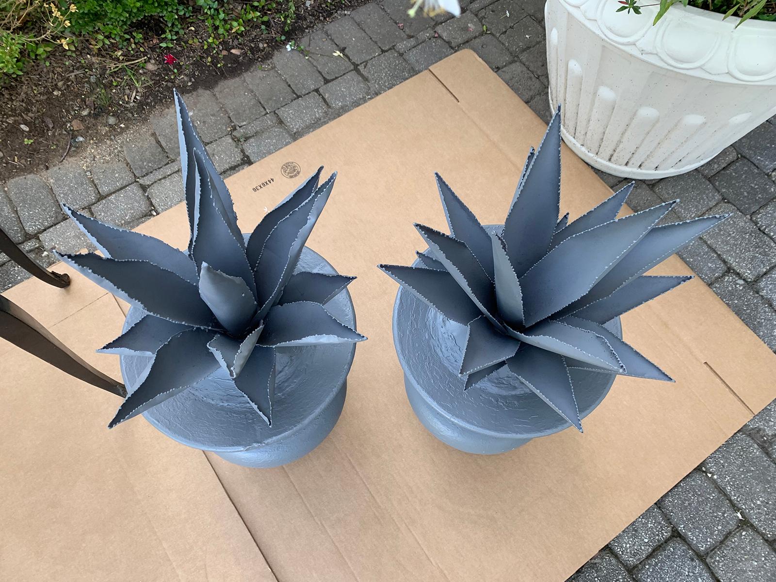 Pair of 20th Century Tole Agaves in Urns, Painted In Good Condition In Atlanta, GA