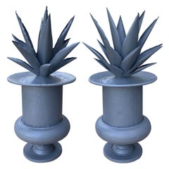 Pair of 20th Century Tole Agaves in Urns, Painted