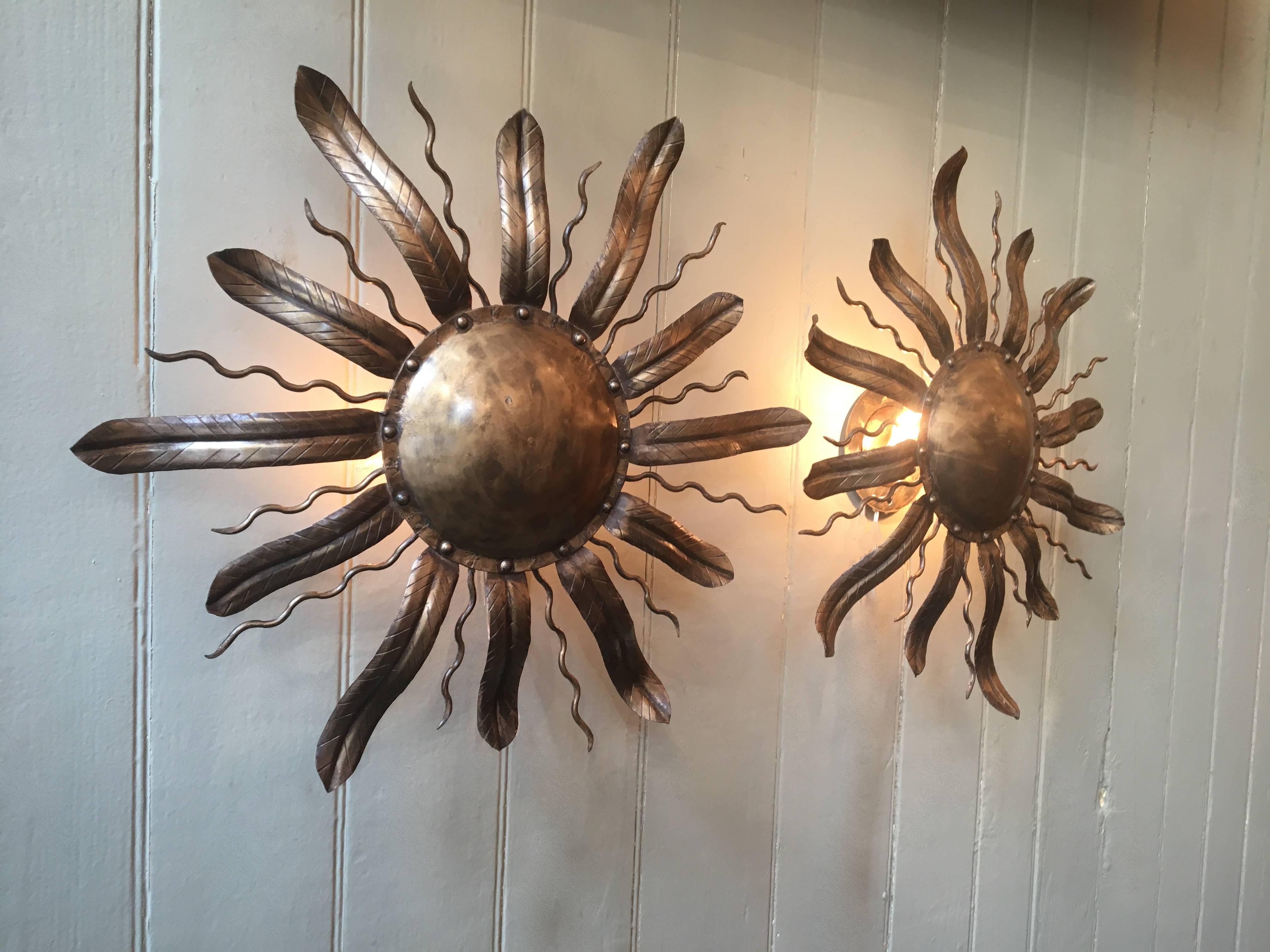 Pair of 20th Century Tole Barcelona Flower Sconces In Good Condition In Charleston, SC