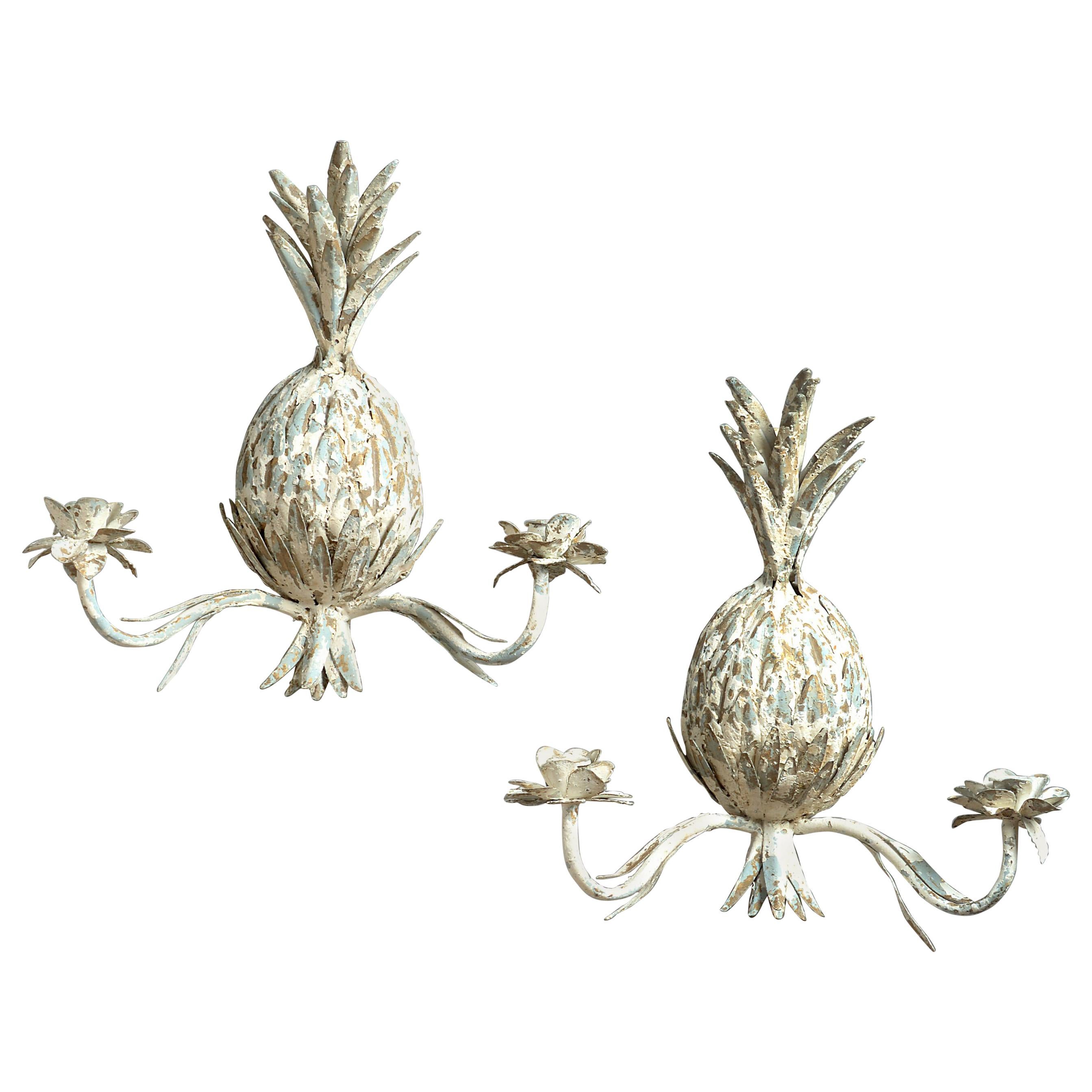 Pair of 20th Century Tole Pineapple Wall Lights