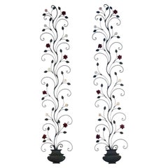 Pair of 20th Century Tole Wall Flowers With Vase Form Base