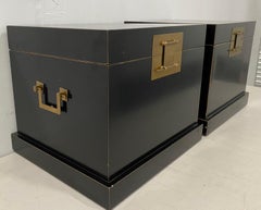 Pair of 20th Century Traditional Vintage Chinese Black Lacquer Wedding Chests