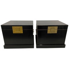 Pair of 20th Century Traditional Vintage Chinese Black Lacquer Wedding Chests
