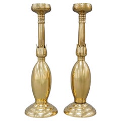 Pair of 20th Century Roman Tulip Fluted Brass Candlesticks