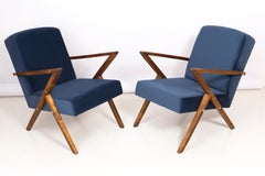 Pair of 20th Century Unique Zet Armchairs, Navy Velvet, 1970s, Poland