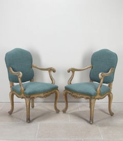 Paar offene Sessel mit venezianischer Bemalung aus dem 20.