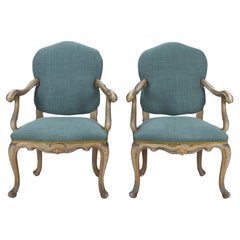 Pair of 20th Century Venetian Painted Open Armchairs